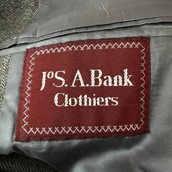 Vintage Jos A Bank Clothiers Blazer Navy Blue Gray Herringbone Striped Jacket 40 - Picture 4 of 10
